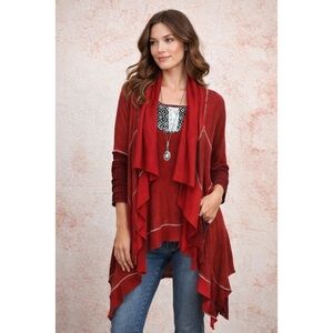 SCRAPBOOK boho artisan lagenlook cardigan sweater size M artsy layering red